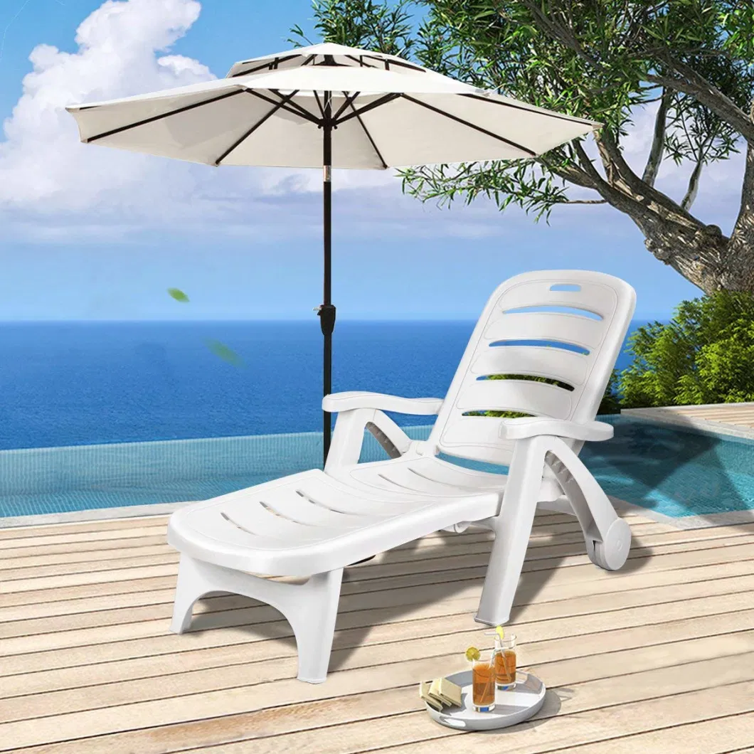 Solid Plastic Frame Sun Lounger Bed Reclining Chair Pool Backyard Garden Balcony Furniture