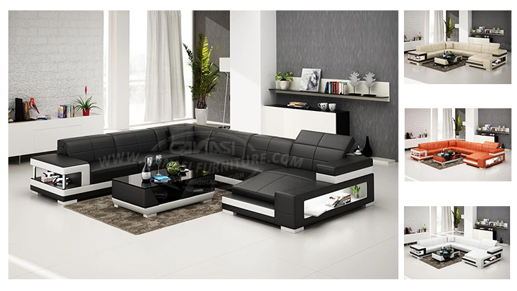 Dubai Modern Style Office Furniture Leather Sofa Furniture with LED Light