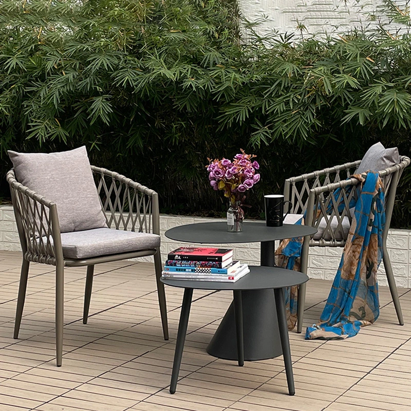 Modern Patio Balcony Plastic String Chair Rattan Rope Outdoor Garden Dining Chair American Standard Outdoor French Bistro Cafe Aluminum Rope Rattan Woven Chair