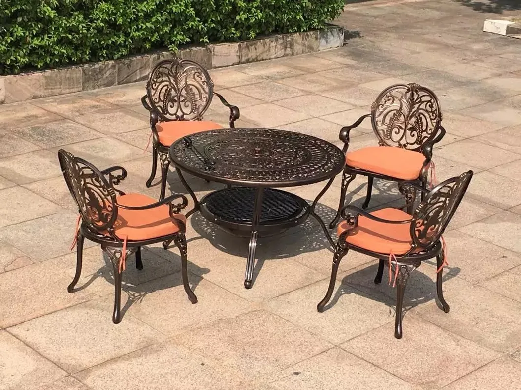 Outdoor Barbecue Table Set Cast Aluminum BBQ Grill Patio Balcony Metal Table for Backyard Garden Kd Furniture Set Dining Chair