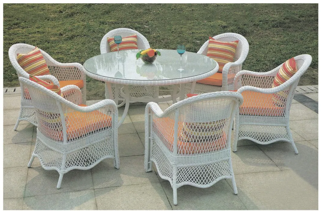 Modern White Rattan Garden Set Large Size Round Table 1.2m 4 Chairs Outdoor Furniture Set Garden Villa Hotel Leisure Furniture