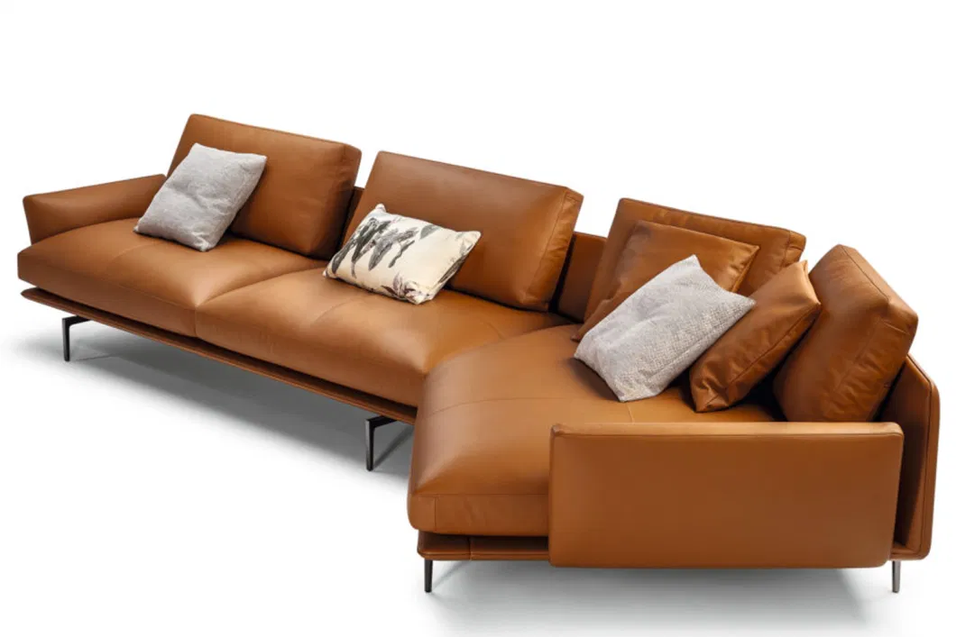 Nova Light Luxury Living Room Leather Corner Sofa Moden Hotel Furniture 3 Seat Meatl Foot Recliner Sofa Set