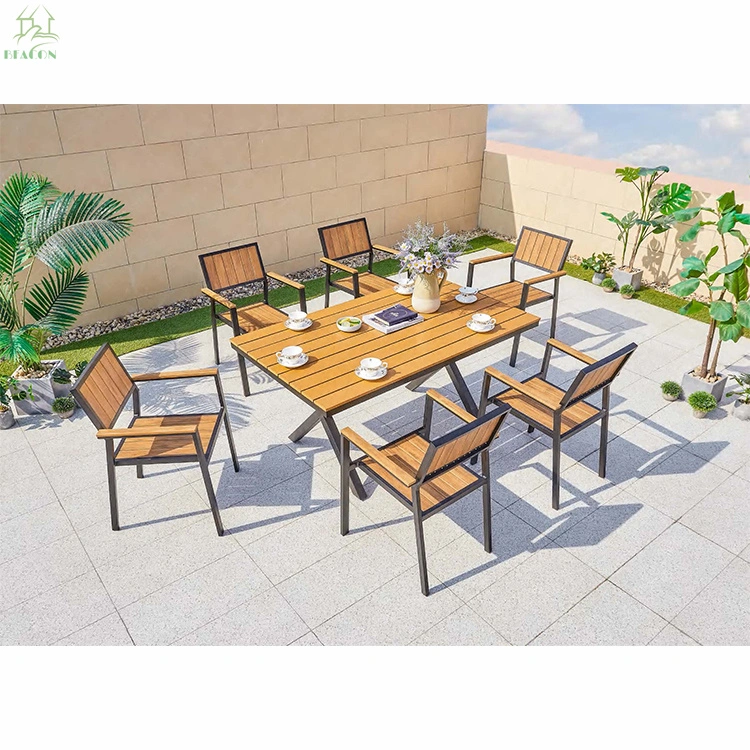 Garden Patio Backyard Outdoor Dining Furniture Set Aluminum Frame Plastic Wood Chairs Table Outdoor Dining Sets