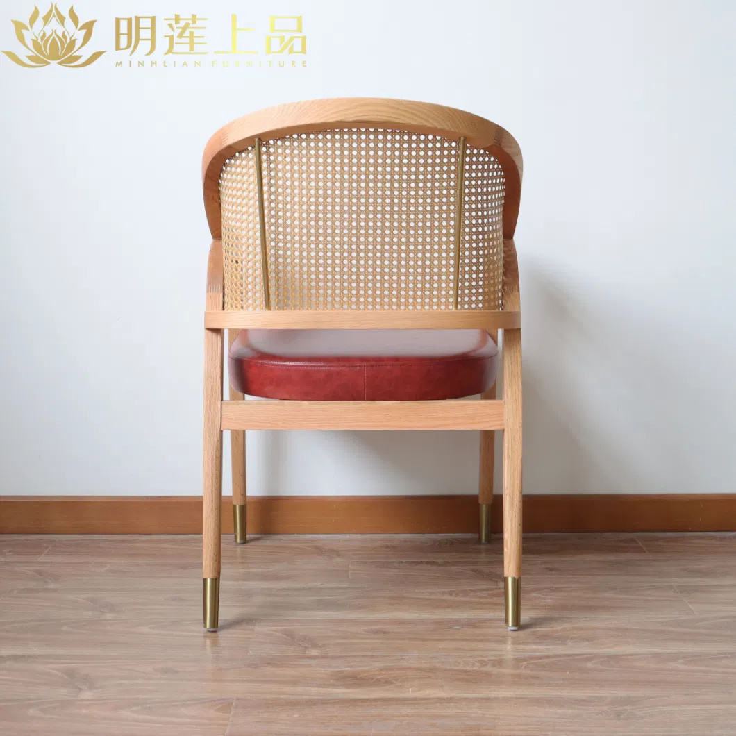 Modern Design Solid Wood Dining Chair Red PU Leather Upholstered Rattan Weaving Dining Room Furniture Restaurant Furniture Cafe Furniture Wooden Chair