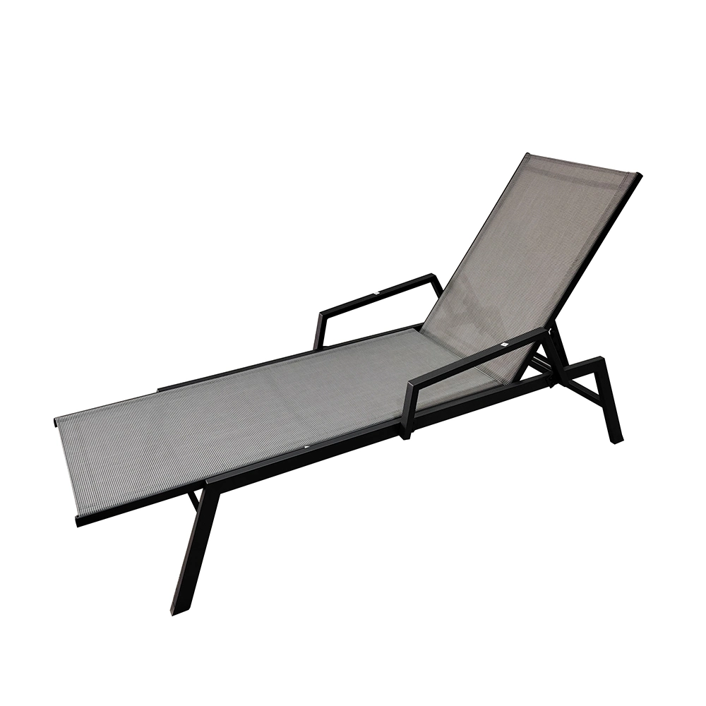 Outdoor Steel Beach Lounge with Different Color Used in Garden or Pool Kd Structure in Grey with Armrest