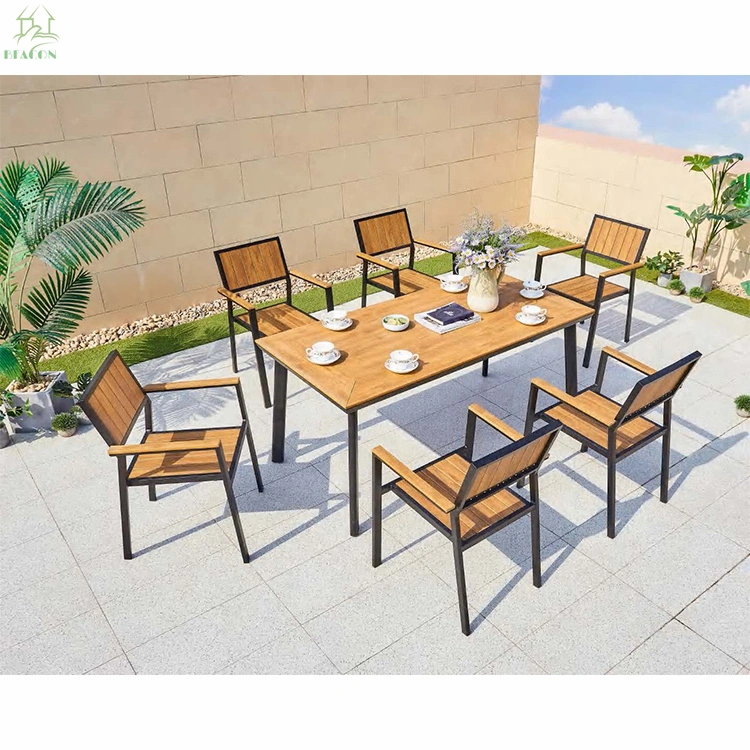 Garden Patio Backyard Outdoor Dining Furniture Set Aluminum Frame Plastic Wood Chairs Table Outdoor Dining Sets