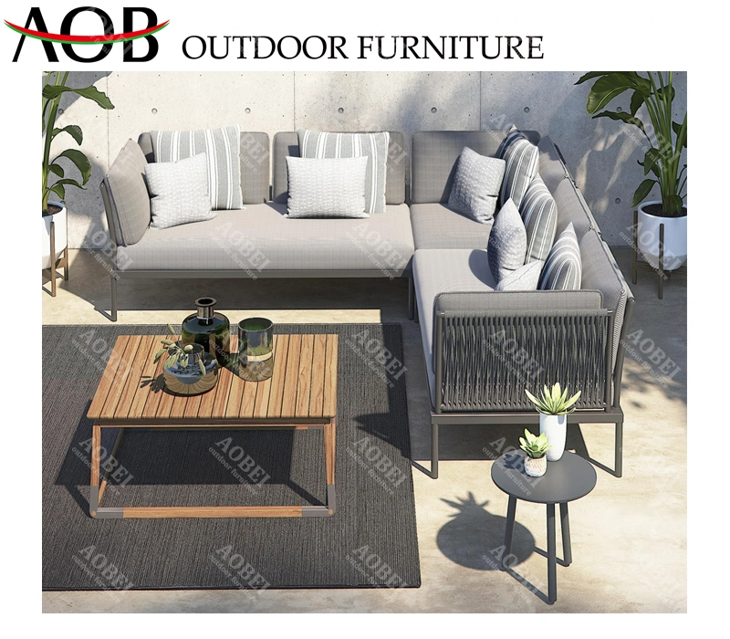 Modern Outdoor Exterior Garden Patio Home Leisure Rope Weaving Corner Lounge Sofa Furniture Set
