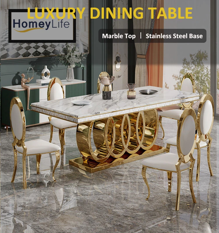 Marble Top with Stainless Steel Legs Dining Table Furniture with Popular Dining Chair