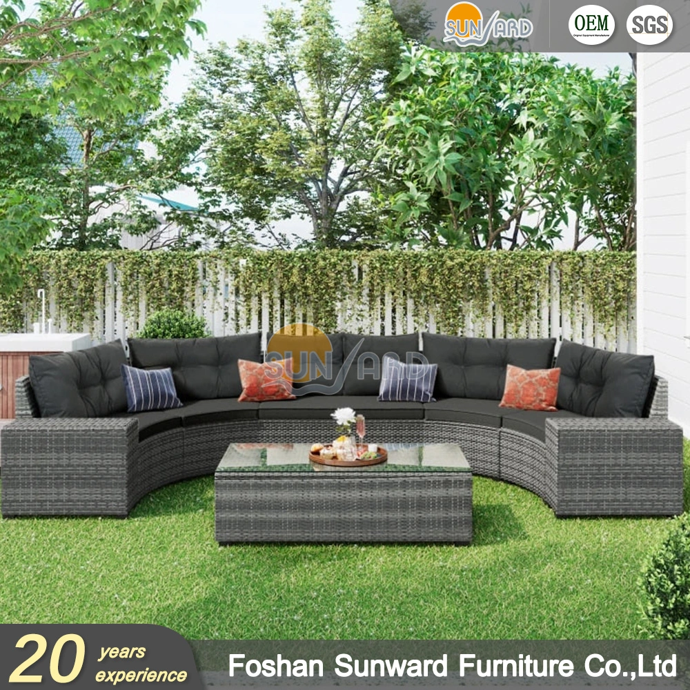 Customized Chinese Patio Garden Outdoor Hotel Wicker Rattan Round Sofa Furniture