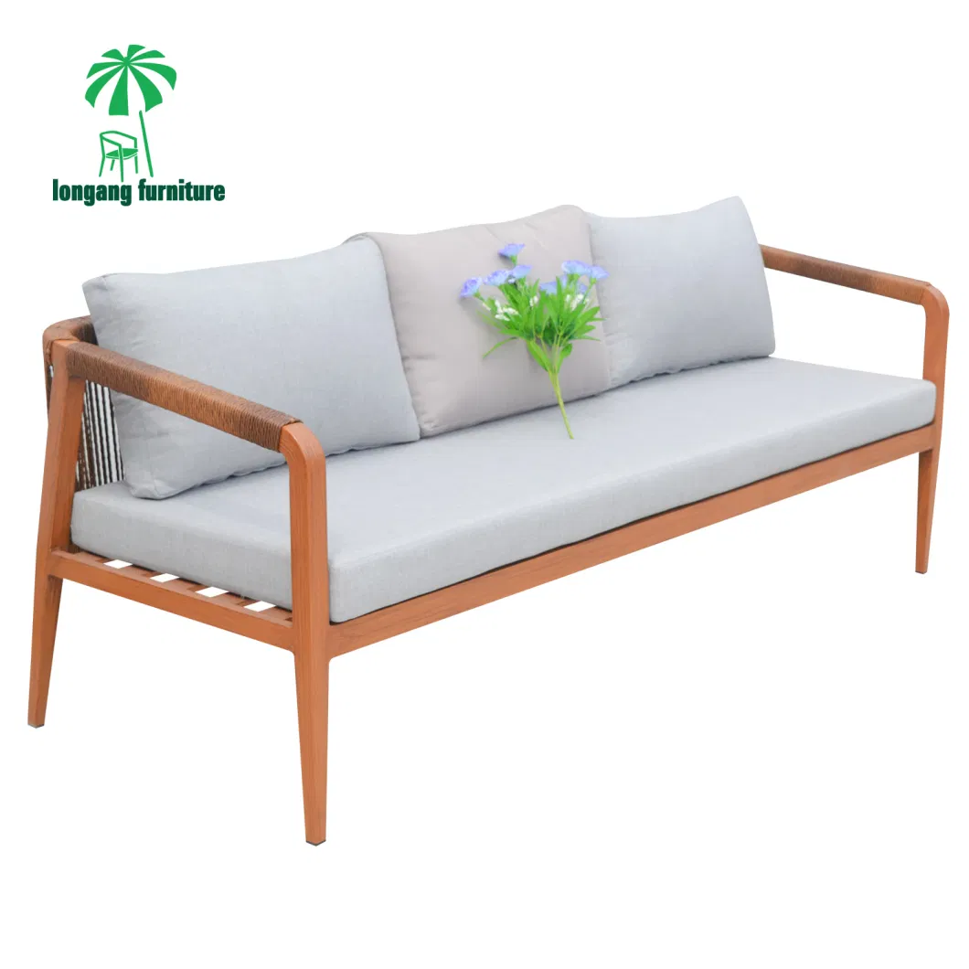 Outdoor Rattan Furniture Wood Grain Aluminum Wicker Garden Sofa Sets