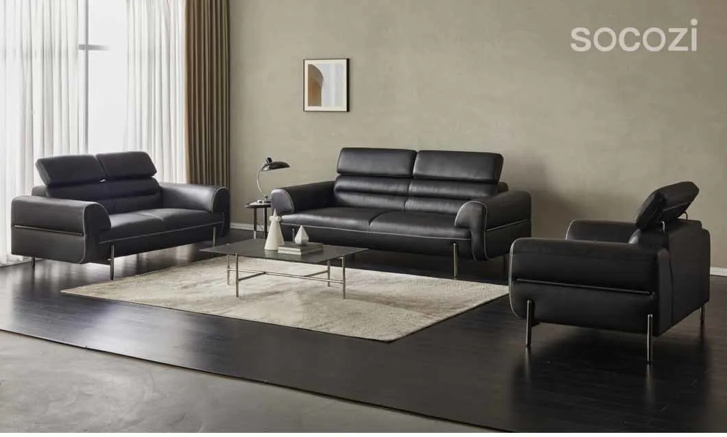 Modern Simple Loveseat 3seater Sectional Couch Black Office Home Living Room Sofa