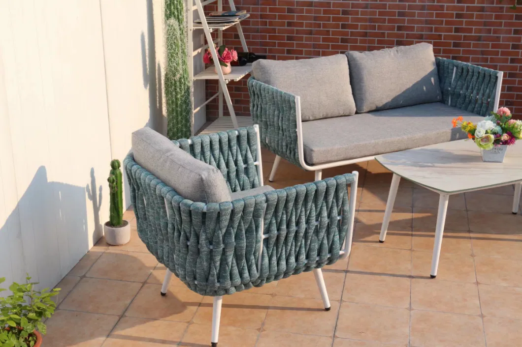 New Style Outdoor Furniture Hand Woven European Furniture Sofa Set Aluminium Garden Sets Rope Wicker Outdoor Rattan Sofa