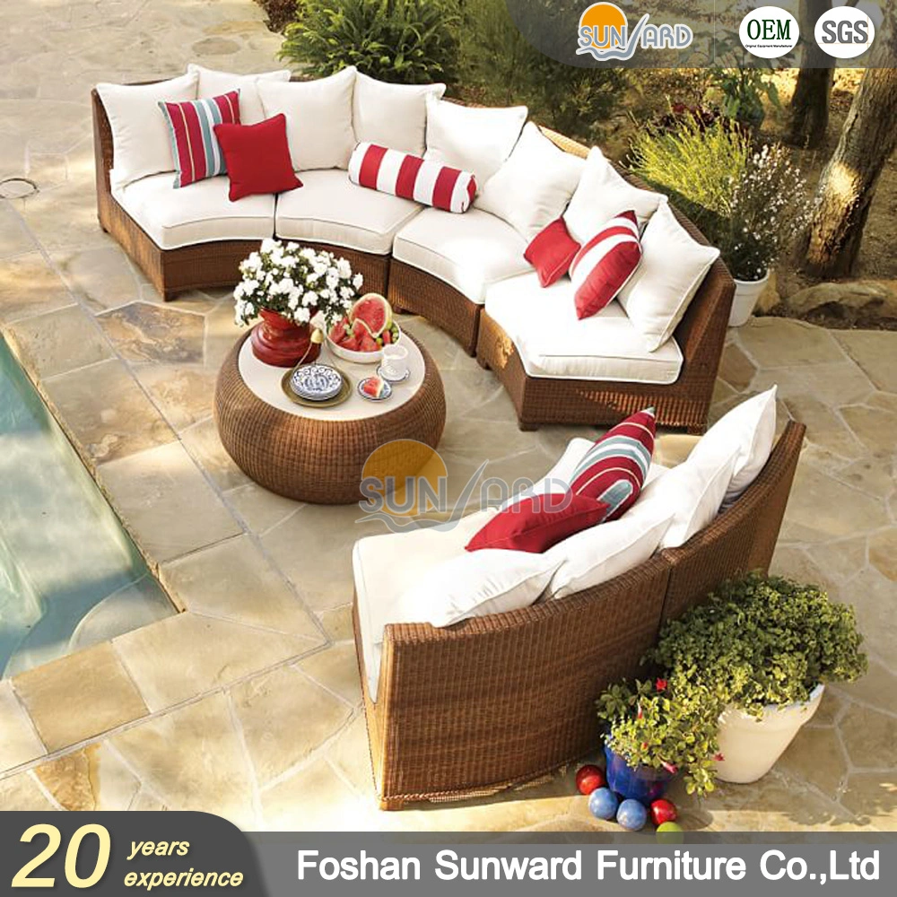 Modern Wholesale Outdoor Hotel Rattan Half-Moon Curve Wicker Sofa