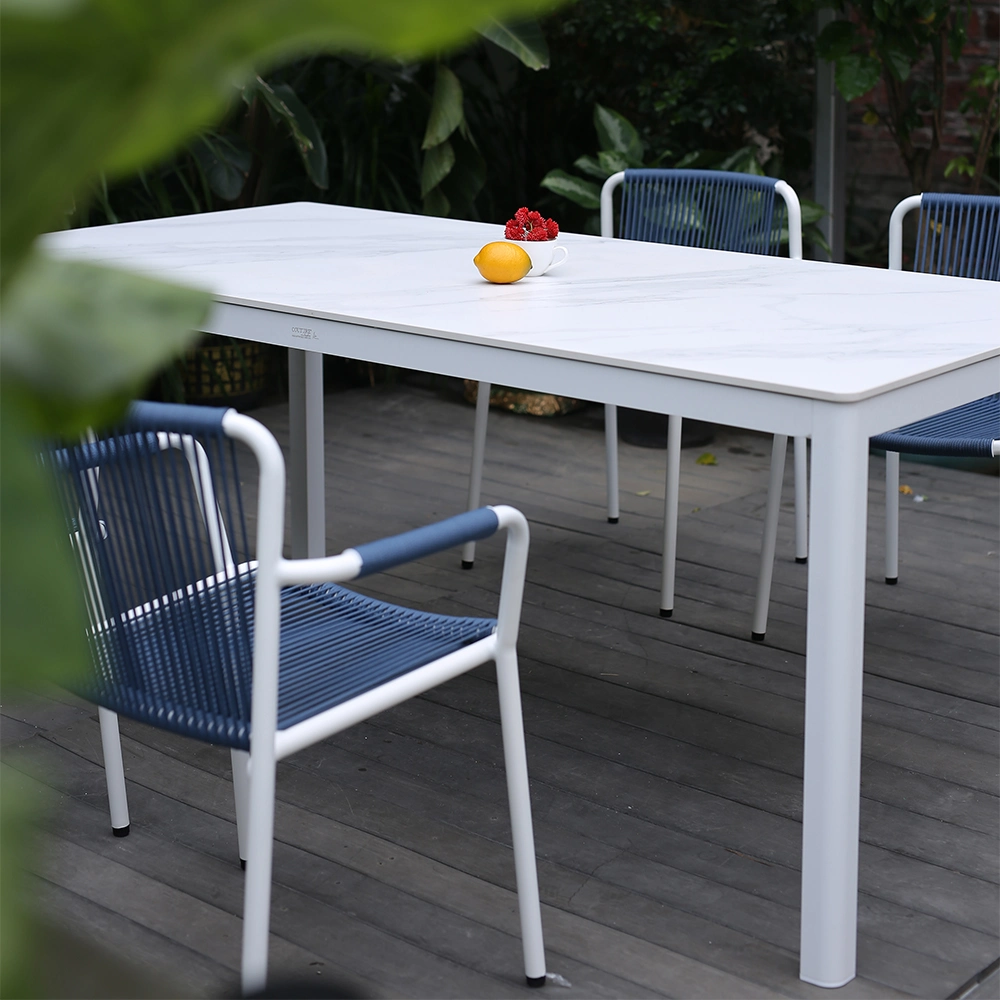 Modern High Quality Outdoor Home Hotel Garden Patio Aluminum Frame 4 Seats Chair Dining Table Set Furniture