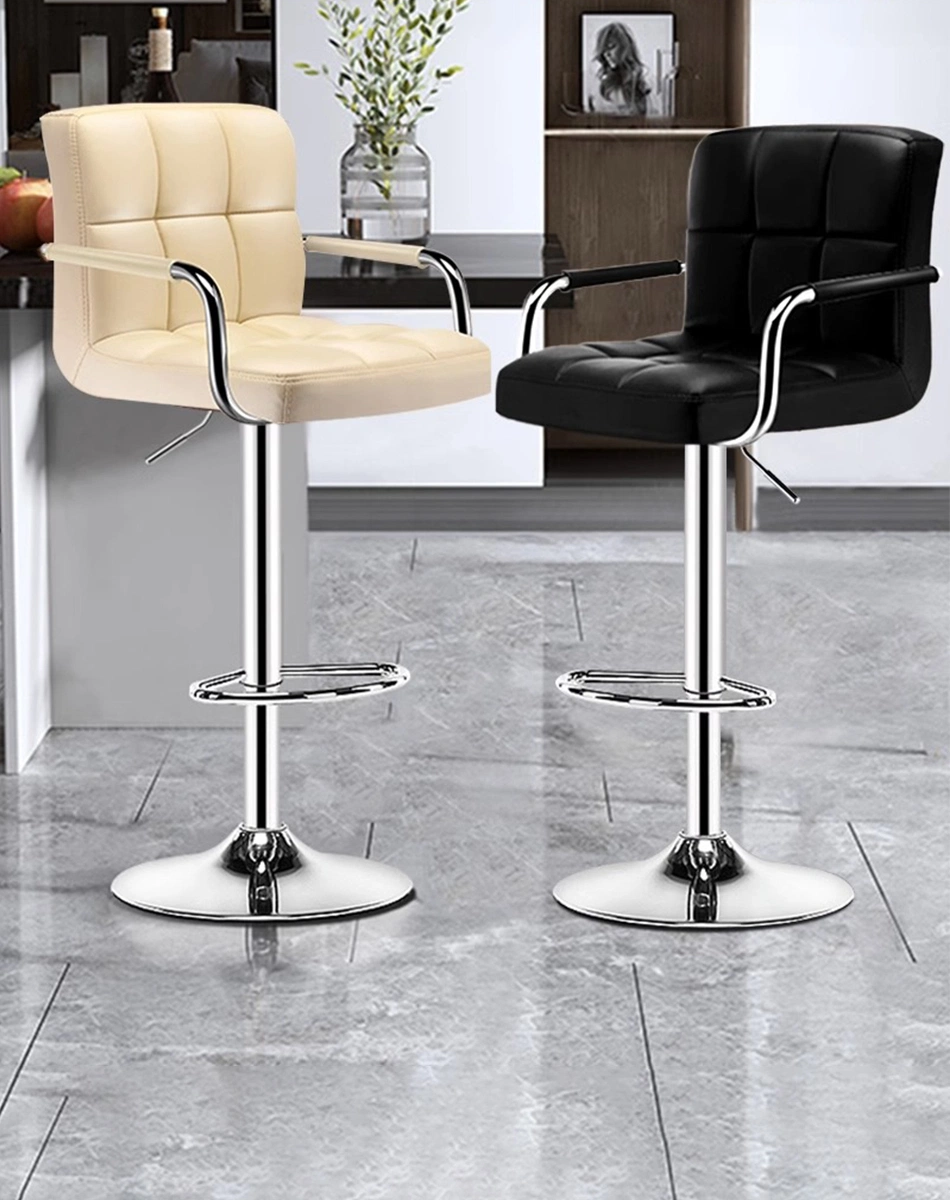 Nordic Kitchen Leather PU Contoured Back Bar Stool Cafe High Bar Chairs