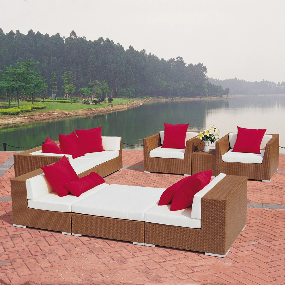 Popular Outdoor Rattan Sofa Set Red Color Wicker Modern Sofa