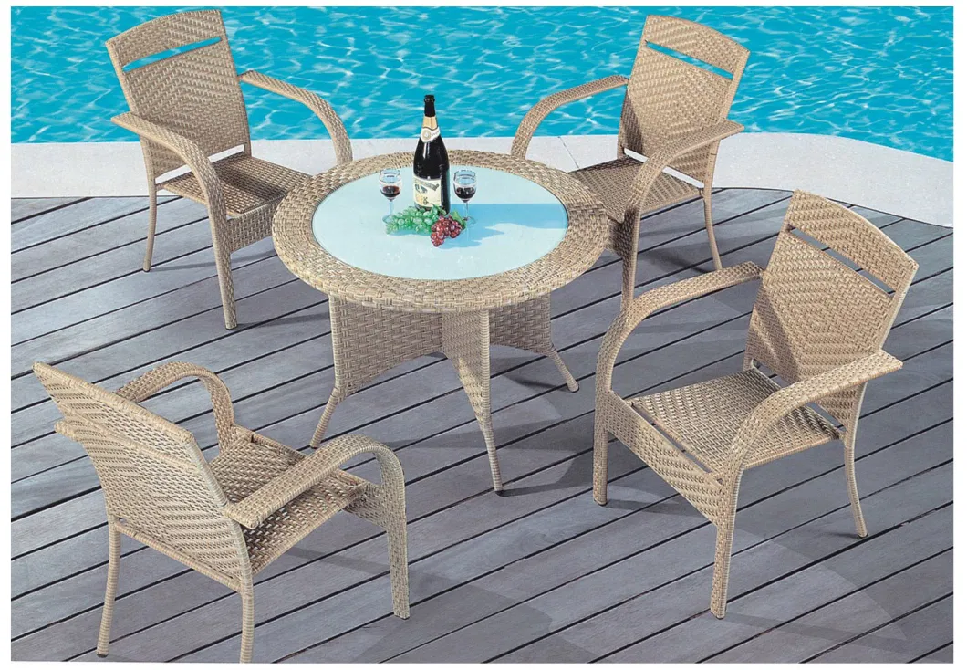 Modern White Rattan Garden Set Large Size Round Table 1.2m 4 Chairs Outdoor Furniture Set Garden Villa Hotel Leisure Furniture