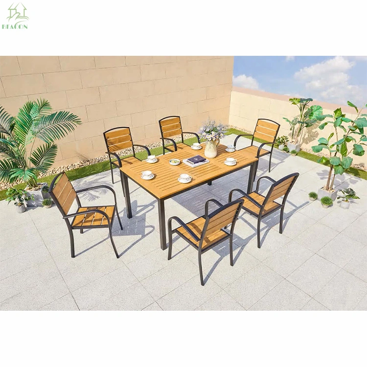 Garden Patio Backyard Outdoor Dining Furniture Set Aluminum Frame Plastic Wood Chairs Table Outdoor Dining Sets