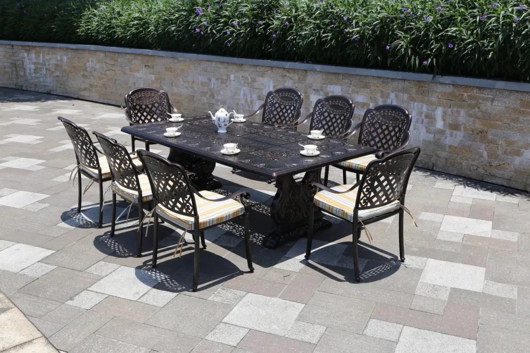 High End Outdoor Table and Chair Combination, Fully Cast Aluminum Round Table, Open-Air Garden, Courtyard, Outdoor Leisure Furniture