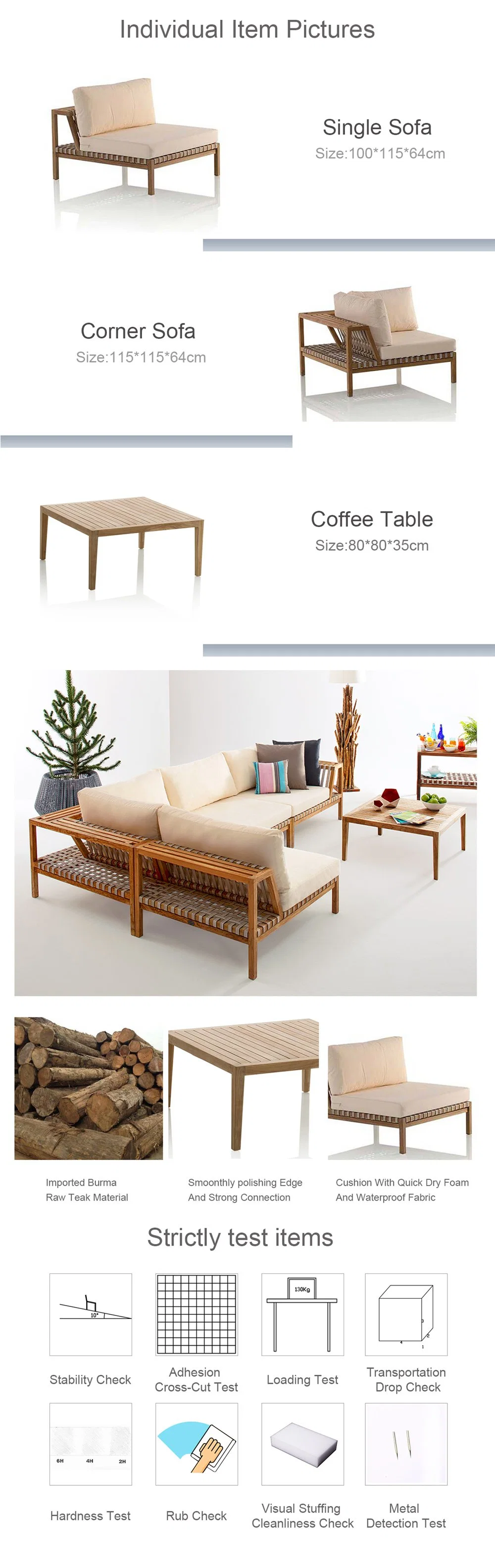 Wholesale Home Beach Sectional Module Teak Sofa Set Garden Furniture