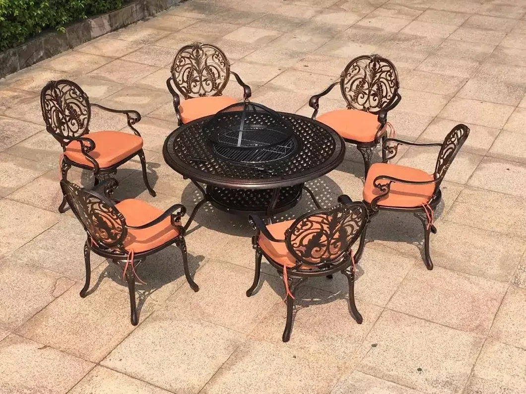 Outdoor Barbecue Table Set Cast Aluminum BBQ Grill Patio Balcony Metal Table for Backyard Garden Kd Furniture Set Dining Chair