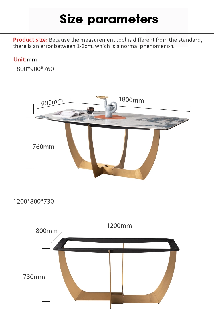 Home Furniture Living Room Stainless Steel Dining Table Fiberglass Dining Table Set