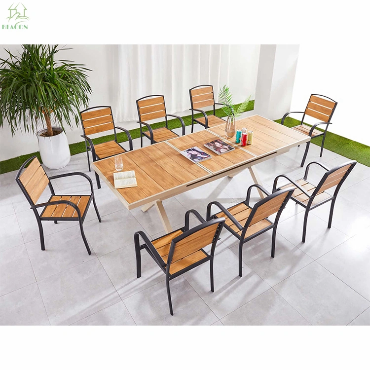 Garden Patio Backyard Outdoor Dining Furniture Set Aluminum Frame Plastic Wood Chairs Table Outdoor Dining Sets