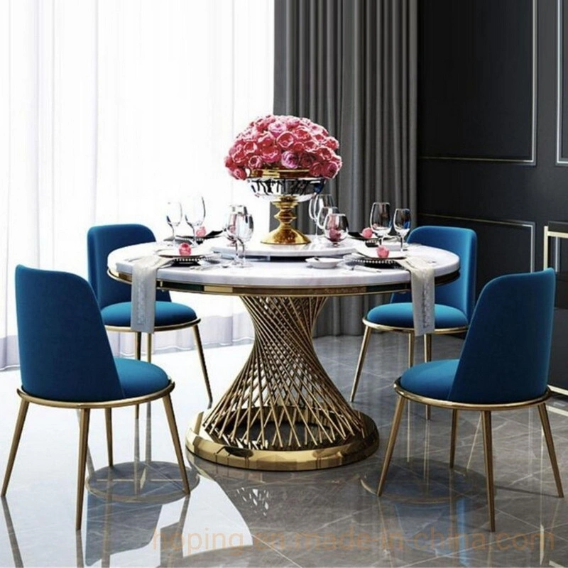 Modern Round Oval Square Tempered Glass Marble Top Table Set Wedding Chair Furniture Household Ball 10248 Seat People Stainless Steel Dining Table