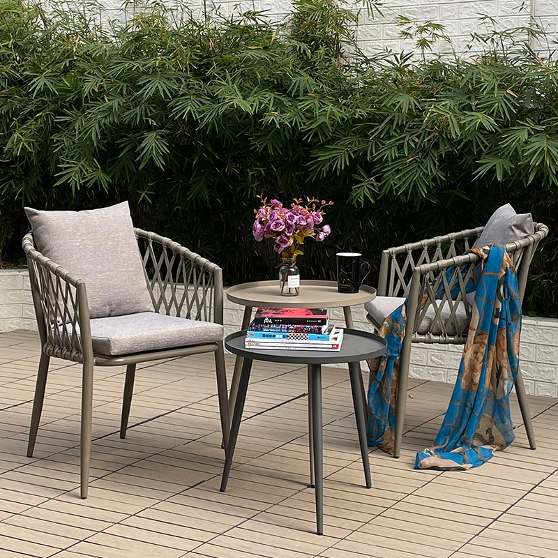Modern Patio Balcony Plastic String Chair Rattan Rope Outdoor Garden Dining Chair American Standard Outdoor French Bistro Cafe Aluminum Rope Rattan Woven Chair