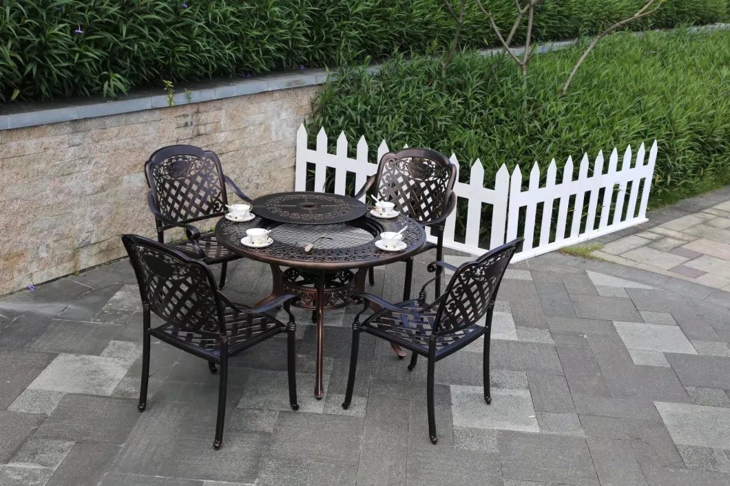 High End Outdoor Table and Chair Combination, Fully Cast Aluminum Round Table, Open-Air Garden, Courtyard, Outdoor Leisure Furniture