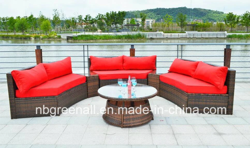 Half Moon with Ice Bucket 6 - Person Seating Group Sofa Outdoor Garden Rattan Patio Wicker Furniture