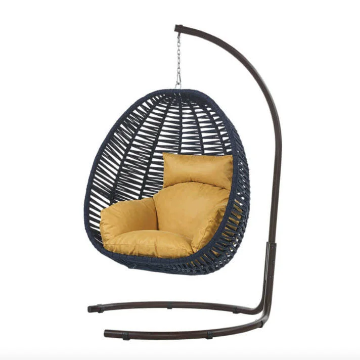 Outdoor Indoor Living Room Single Basket Wicker Rattan Teardrop Garden Patio Hanging Egg Shaped Swing Chair with Stand