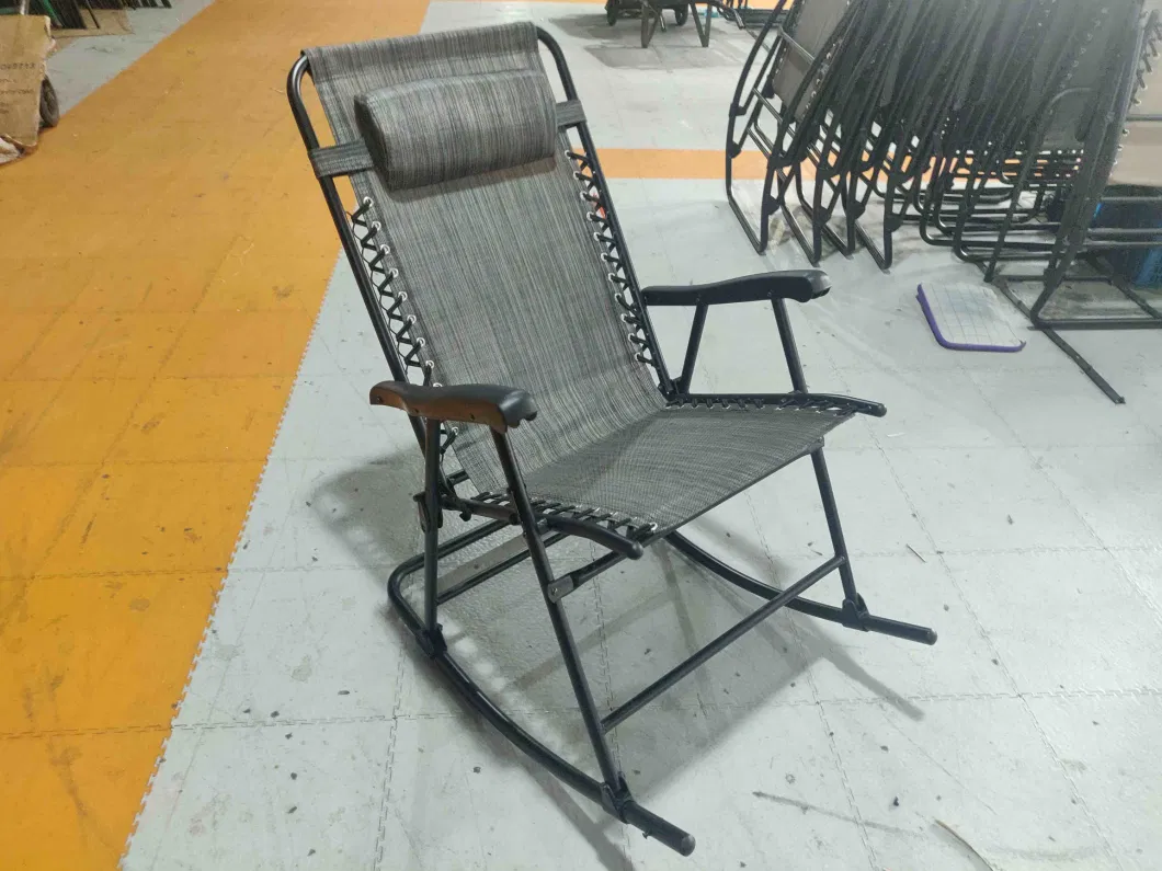Outdoor Outdoor Patio Rocking Chair Porch Rocker Folding Zero Gravity Chaise Lounge Grey with Headrest