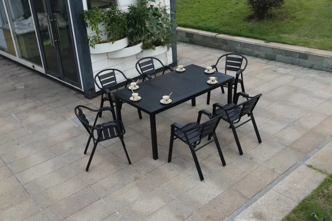 Outdoor Desk-Chair Courtyard Open Home Stay Facility Plastic Wood Furniture Combination Terrace Cafe Outdoor Leisure Bar Tables and Chairs