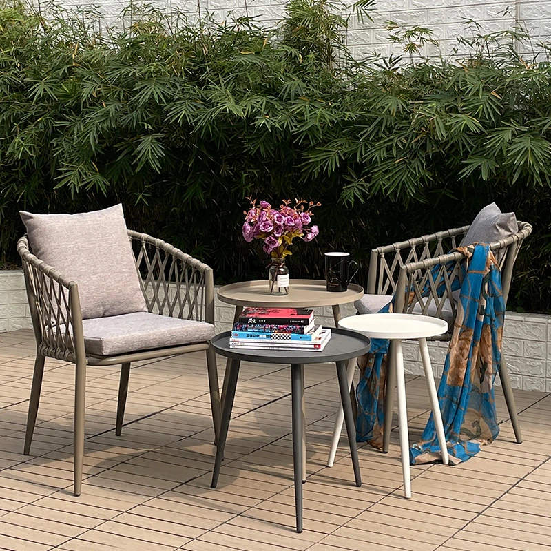 Modern Patio Balcony Plastic String Chair Rattan Rope Outdoor Garden Dining Chair American Standard Outdoor French Bistro Cafe Aluminum Rope Rattan Woven Chair