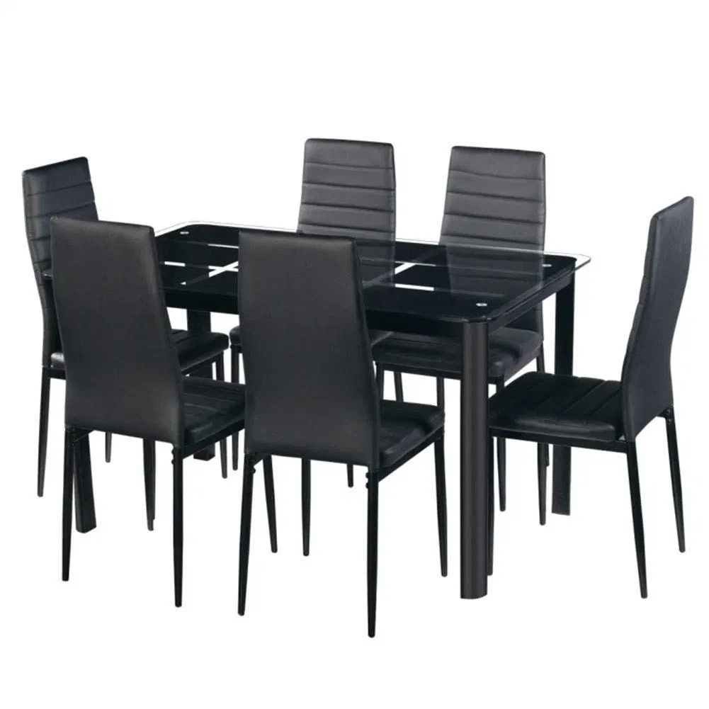Cheap Dining Furniture Restaurant Modern 6 Chairs Room Glass Dining Table Set