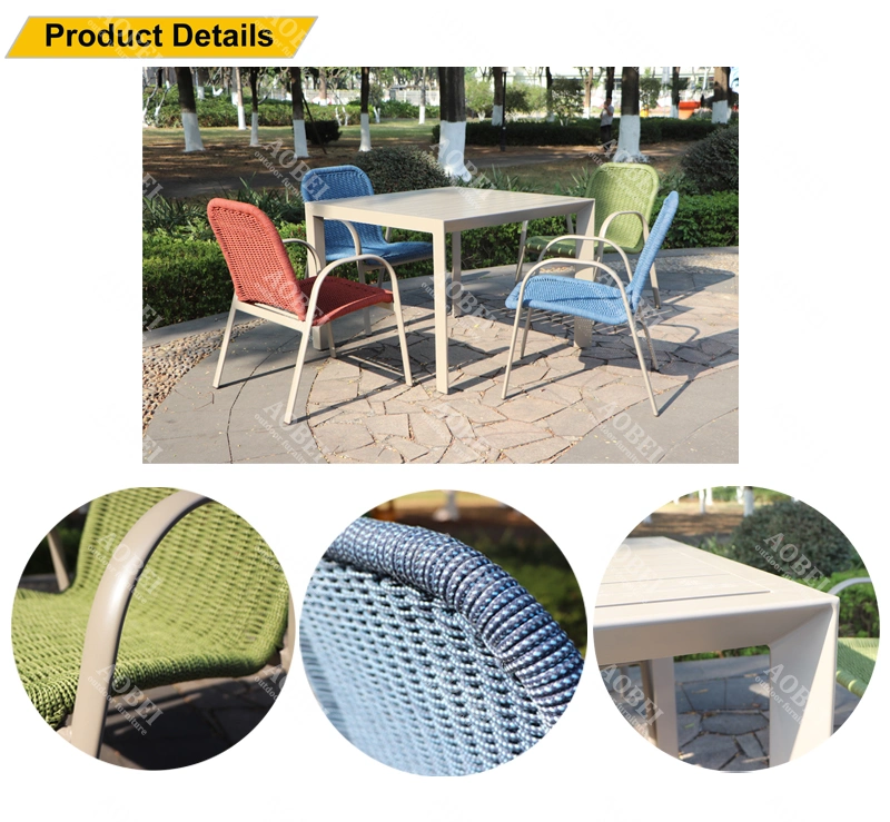 Customized Modern Outdoor Garden Patio Home Hotel Restaurant Bar Aluminum Dining Set Rope Chair Teak Table Furniture