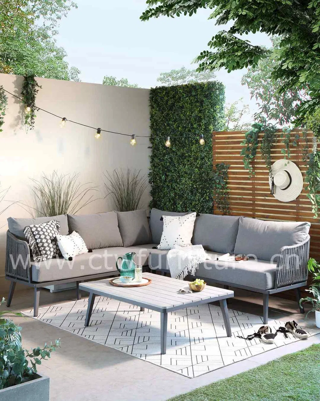 Morden Aluminum Rope Sectional Outdoor Garden Furniture Lounge Sofa Set
