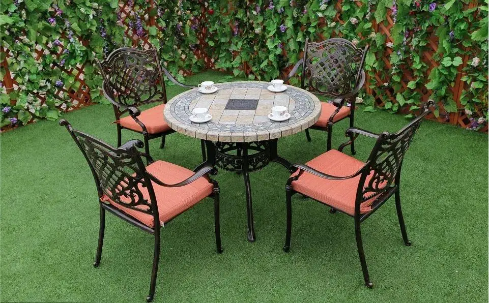 Modern Design Waterproof Cast Aluminum Outdoor Lounge Furniture Round Table and 4 6 Chairs Long Table Garden Use Dining Set