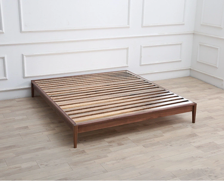 Nordic Style Solid Wood Black Walnut No Bedside Frame No Backrest Short Modern Minimalist Tatami Bed 0010