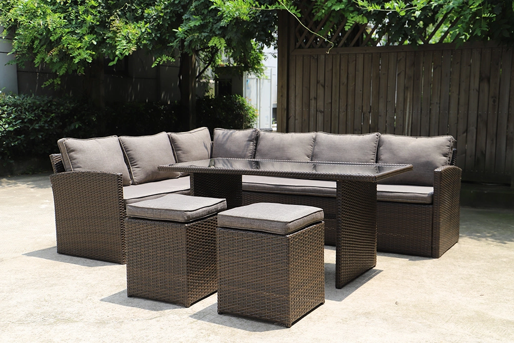 Hot Selling Wicker Steel Kd Garden Furniture Outdoor Corner Sofa Set
