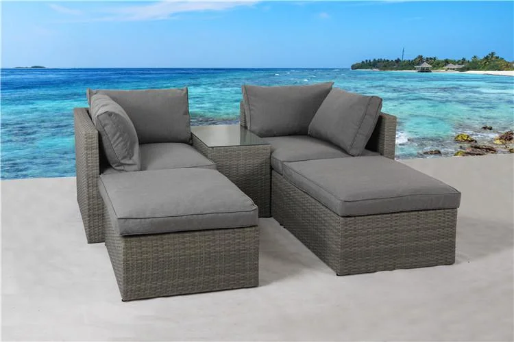 Outdoor Conversation Set Rattan Wicker Patio Furniture Sectional Sofa with Cushion and Glass Table