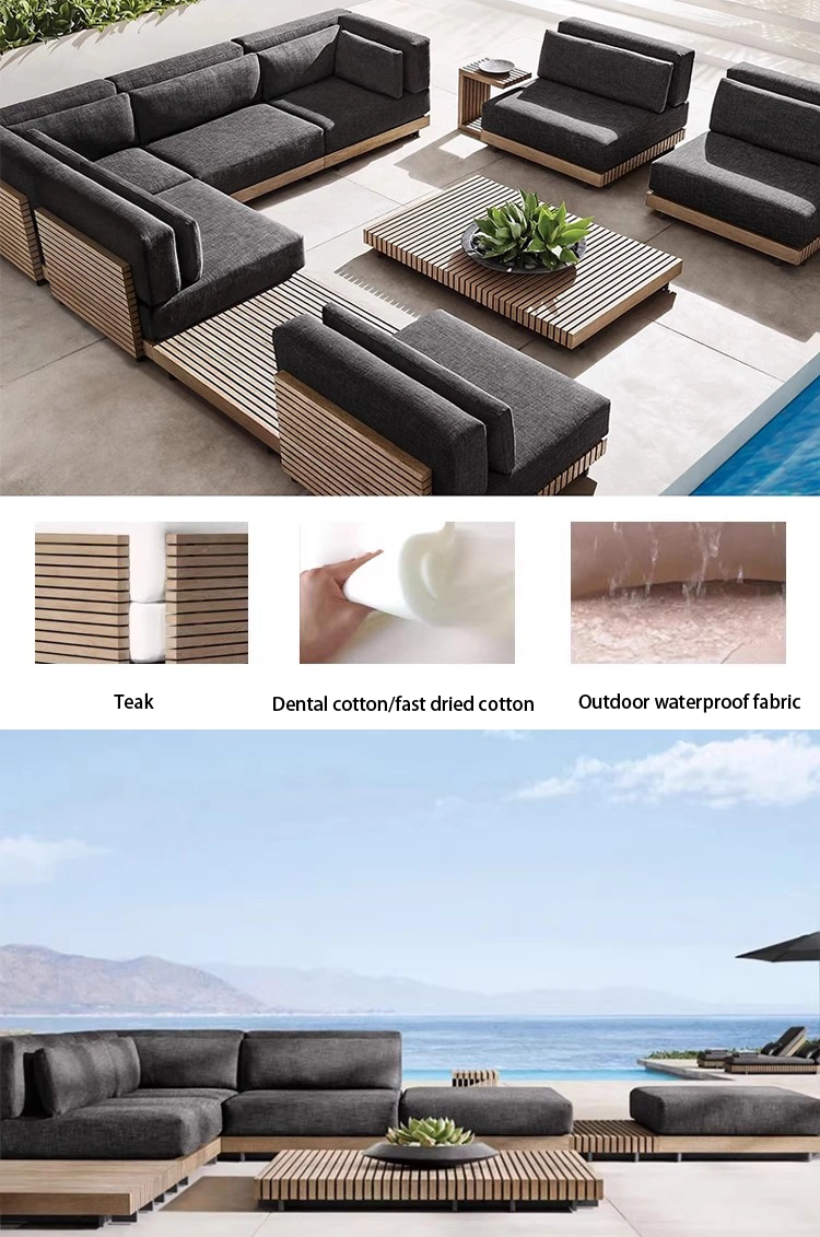 Contemporary Style Teak Garden Furniture Set with Comfortable Sofa Set Patio Furniture Outdoor Conversation Sets