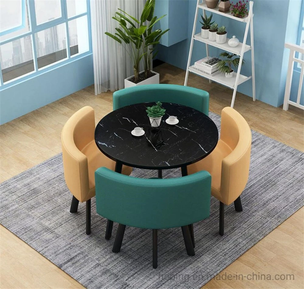 Two Layer Glass Top Dining Table Coffee House Square Round Shape Table Set with 1+ 4 Chairs