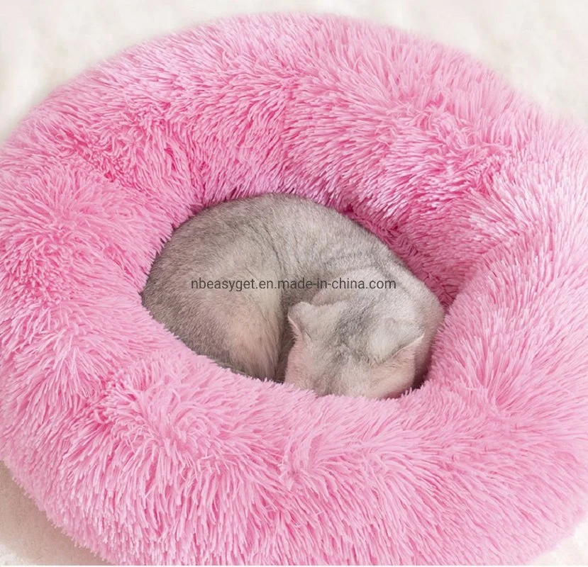 Faux Fur Bed Puppy Soft Bed Kitten Comfortable Bed Round Warming Bed Donut Pet Lounge Esg16217