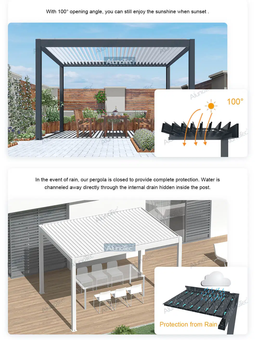 AlunoTec Customized Louver Roof Pergolas Home Furniture Garden Canopy Awning Luxury Bioclimatic Aluminum Pergola Outdoor Gazebo