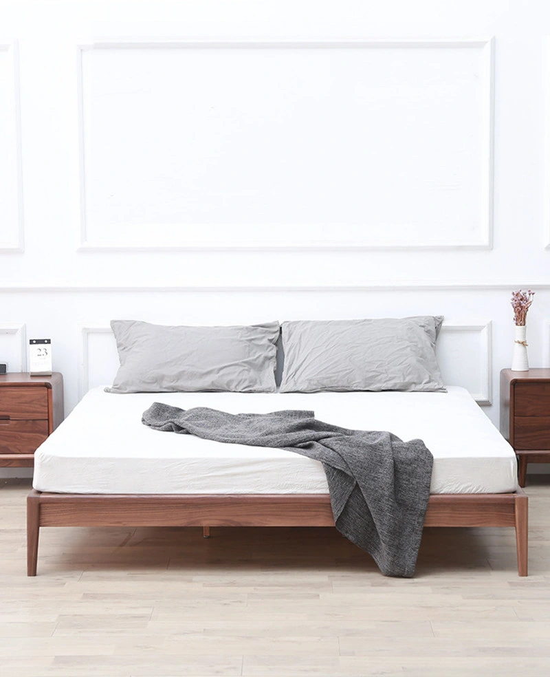 Nordic Style Solid Wood Black Walnut No Bedside Frame No Backrest Short Modern Minimalist Tatami Bed 0010