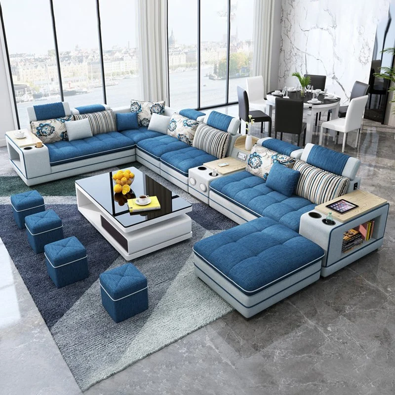 Modern Design Corner Microfiber Fabric Couch Sofa Set Modular Function Home Furniture Luxury Genuine Leather Sectional Living Room Sofa