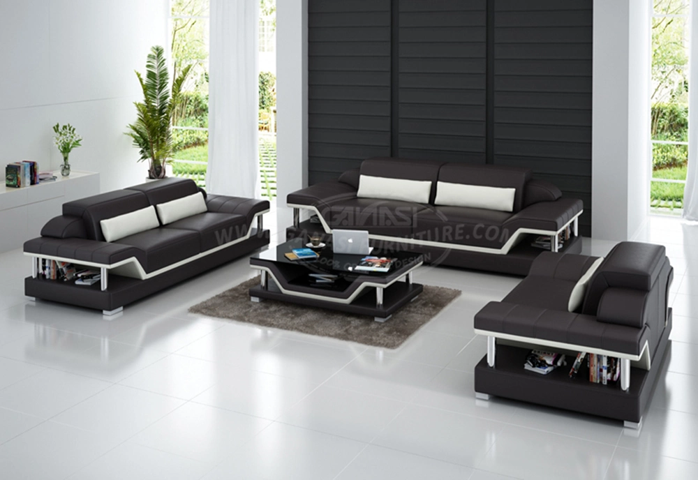 Modern Genuine Leather Dubai Sofa Commecial Furniture with Coffee Table