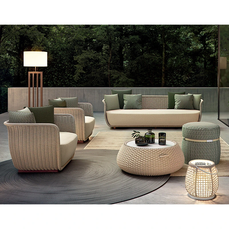 New Arrival Luxury Design European Outdoor Furniture Modern Rope Weaving Garden Patio Balcony Modular Sofa Sets